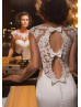 Ivory Lace Satin Hole Back Wedding Dress